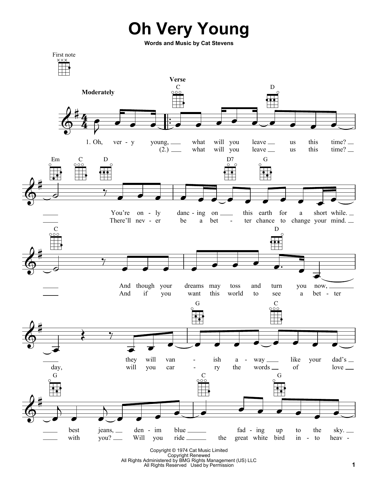 Yusuf/Cat Stevens Oh Very Young sheet music notes and chords arranged for Ukulele