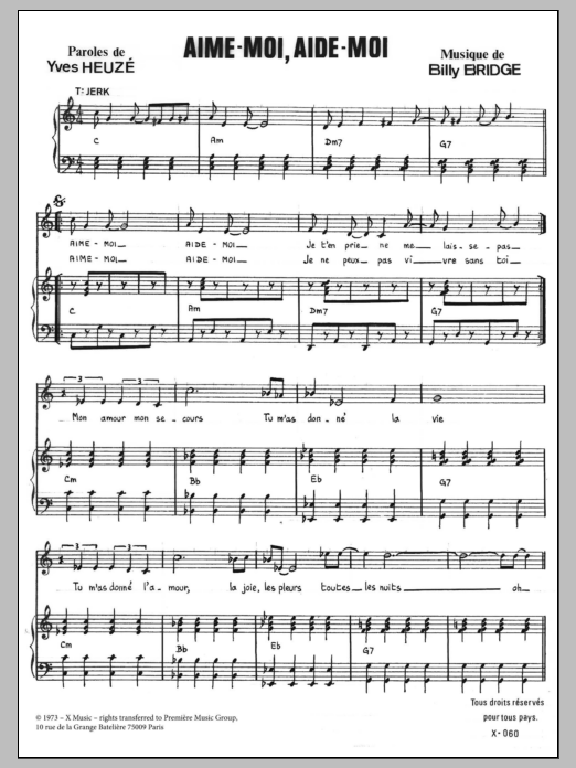 Yves Heuze AIME MOI AIDE MOI sheet music notes and chords arranged for Piano & Vocal