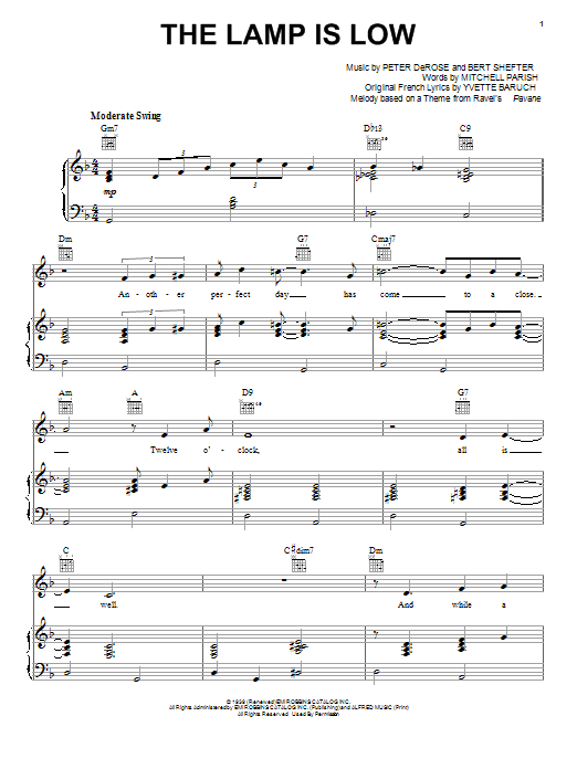 Yvette Baruch The Lamp Is Low sheet music notes and chords arranged for Piano, Vocal & Guitar Chords (Right-Hand Melody)