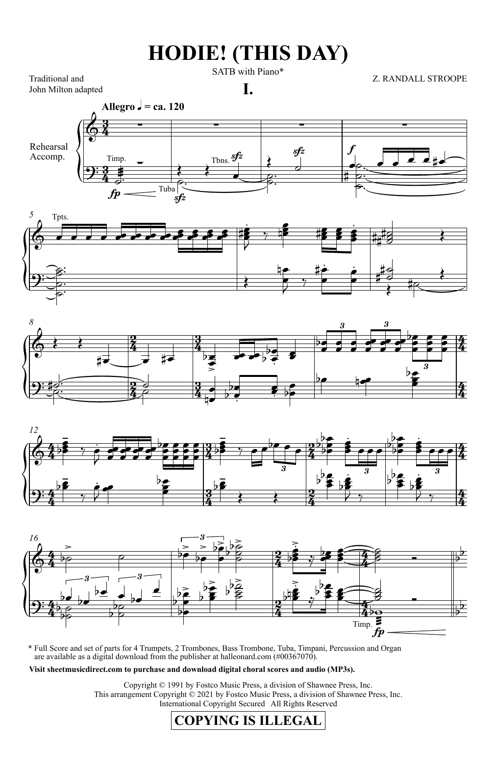 Z. Randall Stroope Hodie! (This Day) (Movement 1) sheet music notes and chords arranged for SATB Choir