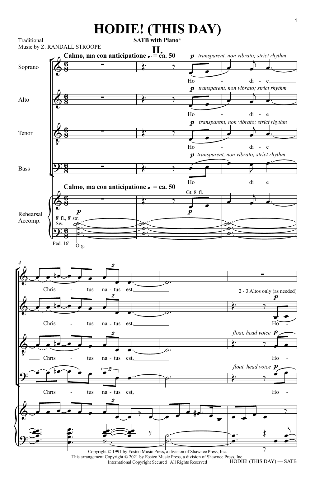 Z. Randall Stroope Hodie! (This Day) (Movement 2) sheet music notes and chords arranged for SATB Choir
