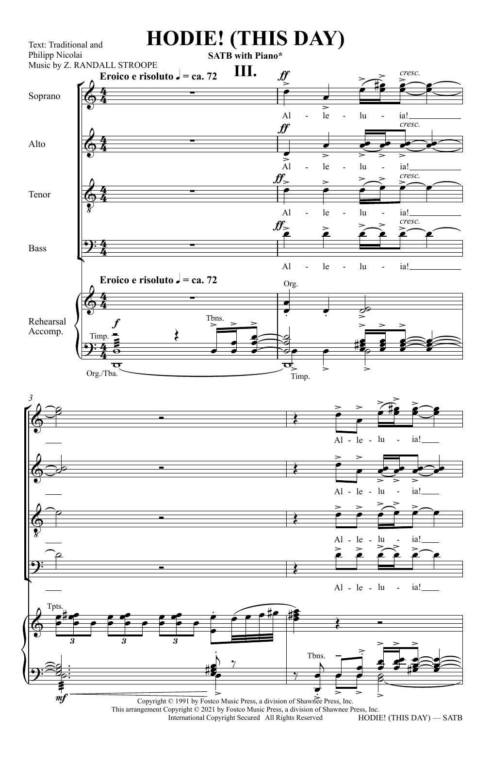 Z. Randall Stroope Hodie! (This Day) (Movement 3) sheet music notes and chords arranged for SATB Choir