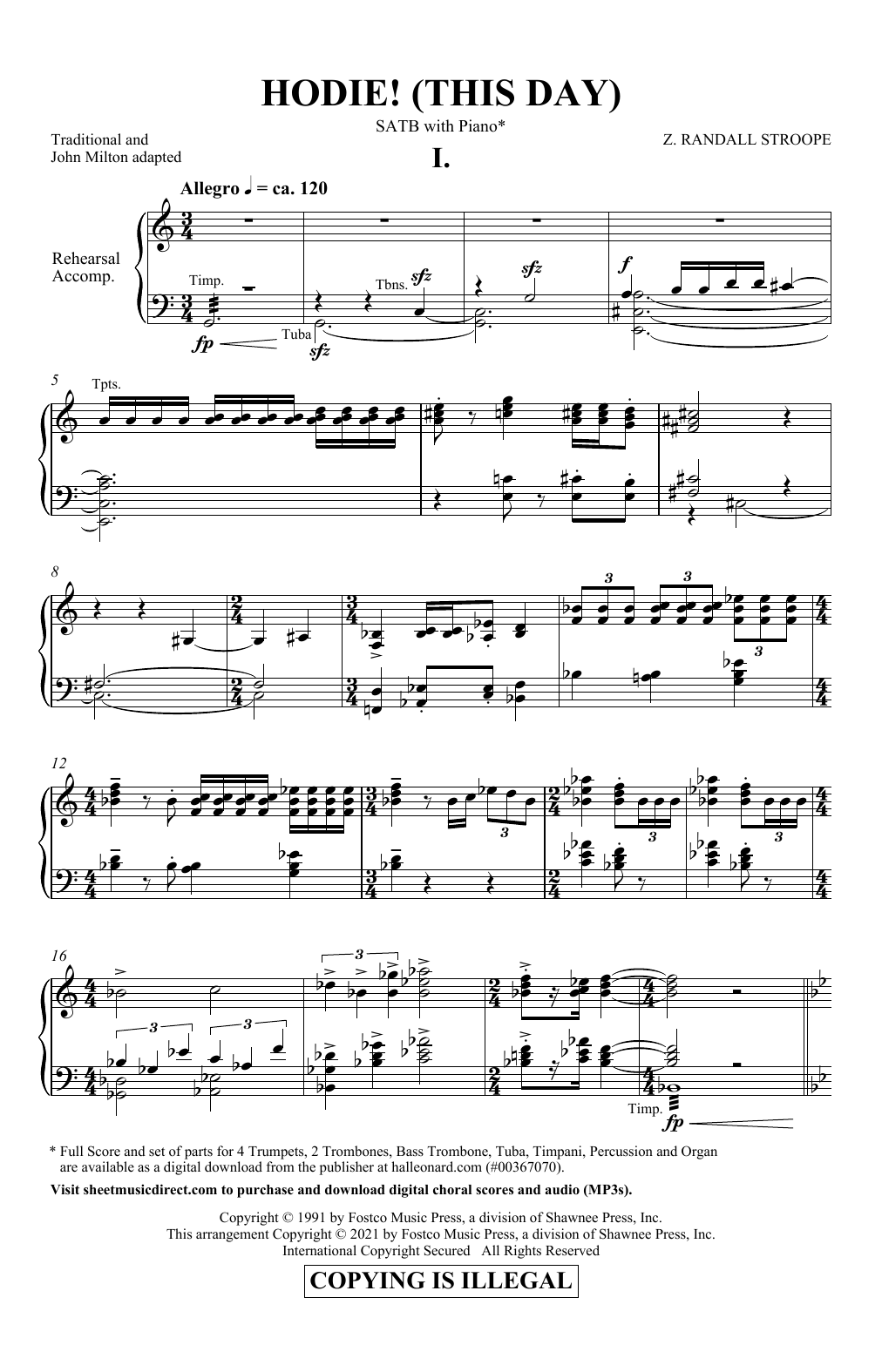 Z. Randall Stroope Hodie! (This Day) sheet music notes and chords arranged for SATB Choir