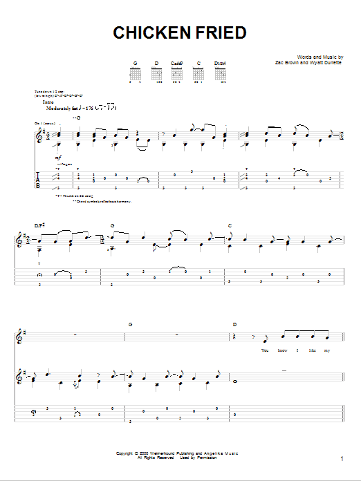 Zac Brown Band Chicken Fried sheet music notes and chords arranged for Guitar Tab (Single Guitar)