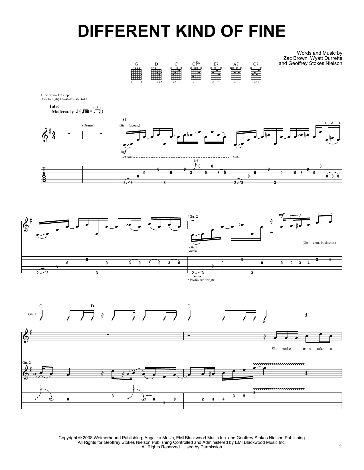 Zac Brown Band Different Kind Of Fine sheet music notes and chords arranged for Guitar Chords/Lyrics