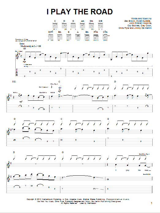 Zac Brown Band I Play The Road sheet music notes and chords arranged for Guitar Chords/Lyrics