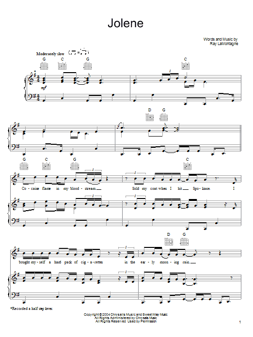 Zac Brown Band Jolene sheet music notes and chords arranged for Piano, Vocal & Guitar Chords (Right-Hand Melody)
