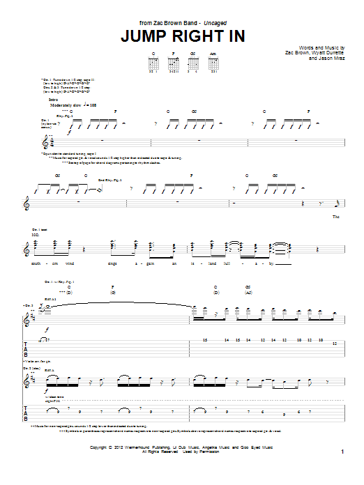 Zac Brown Band Jump Right In sheet music notes and chords arranged for Guitar Tab