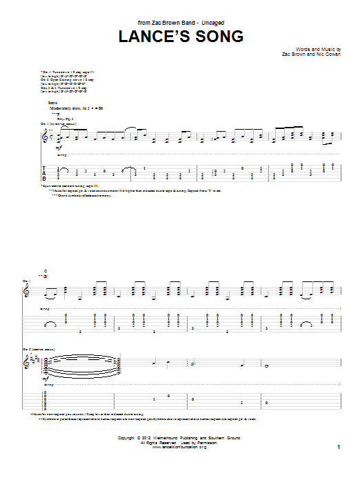 Zac Brown Band Lance's Song sheet music notes and chords arranged for Guitar Tab