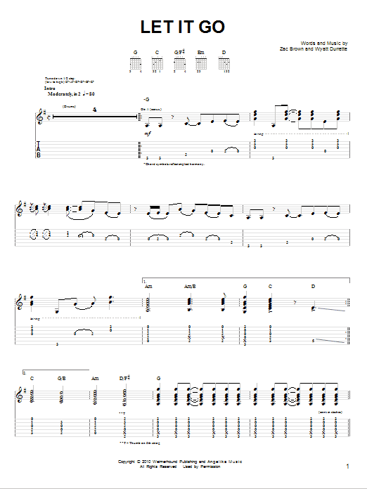 Zac Brown Band Let It Go sheet music notes and chords arranged for Guitar Chords/Lyrics
