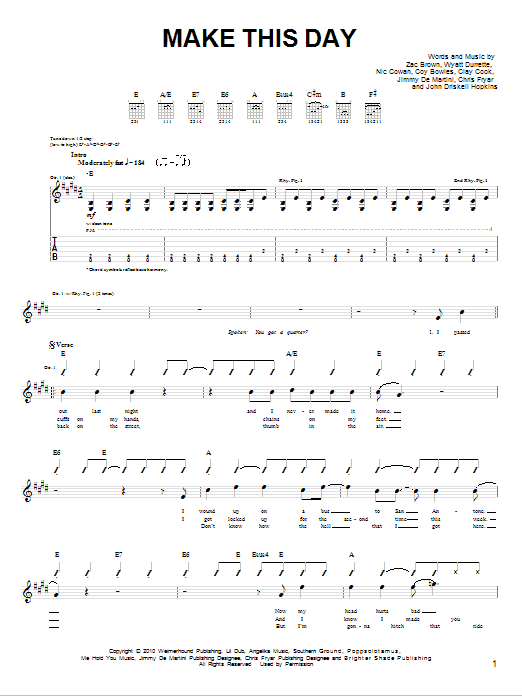 Zac Brown Band Make This Day sheet music notes and chords arranged for Easy Guitar