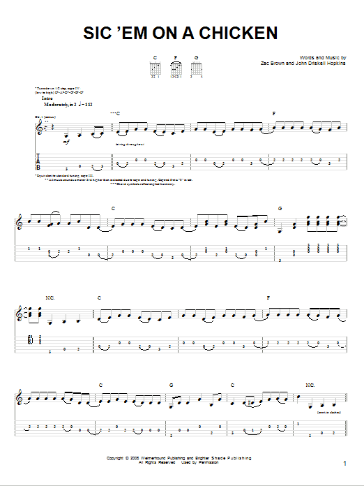 Zac Brown Band Sic 'Em On A Chicken sheet music notes and chords arranged for Piano, Vocal & Guitar Chords (Right-Hand Melody)