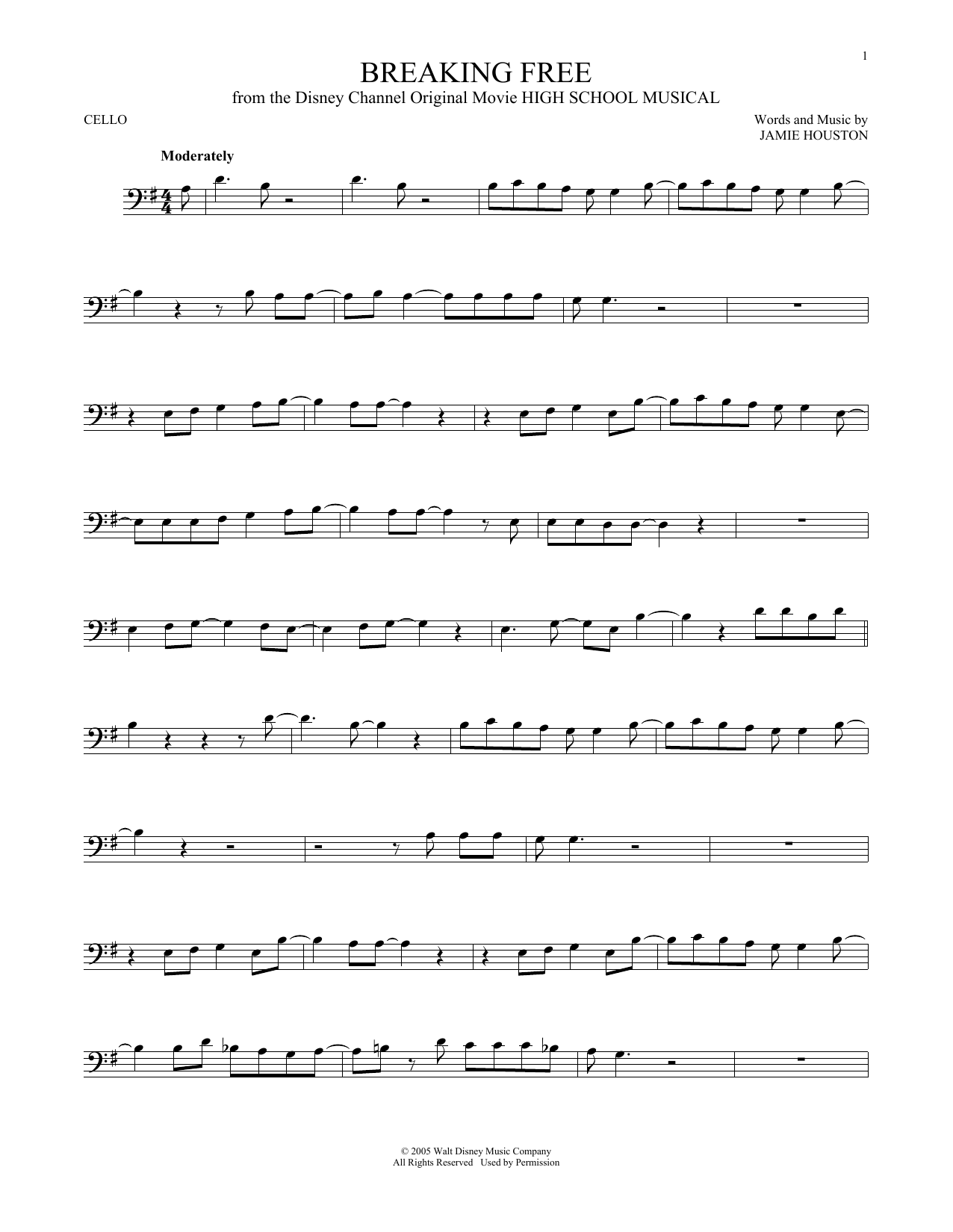 Zac Efron & Vanessa Anne Hudgens Breaking Free (from High School Musical) sheet music notes and chords arranged for Cello Solo