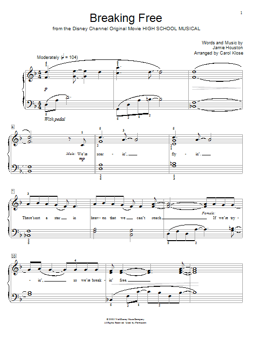 Zac Efron & Vanessa Hudgens Breaking Free (from High School Musical) (arr. Carol Klose) sheet music notes and chords arranged for Educational Piano