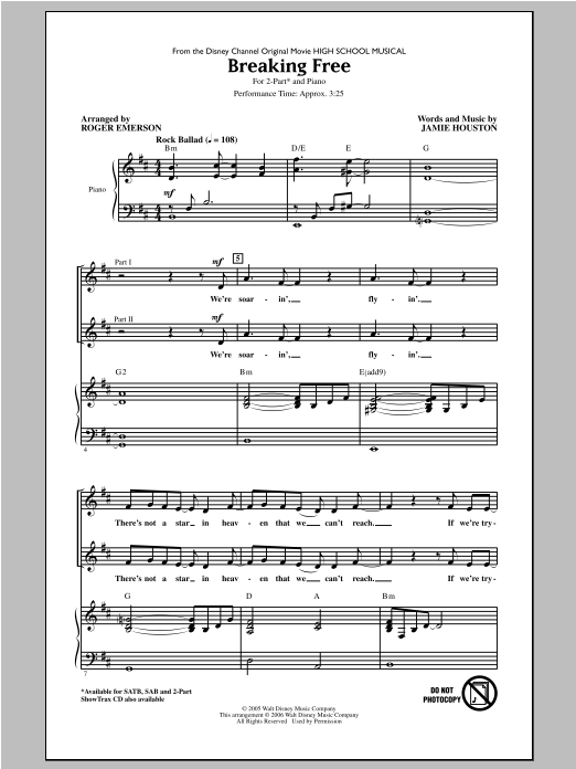 Zac Efron & Vanessa Hudgens Breaking Free (from High School Musical) (arr. Roger Emerson) sheet music notes and chords arranged for SAB Choir