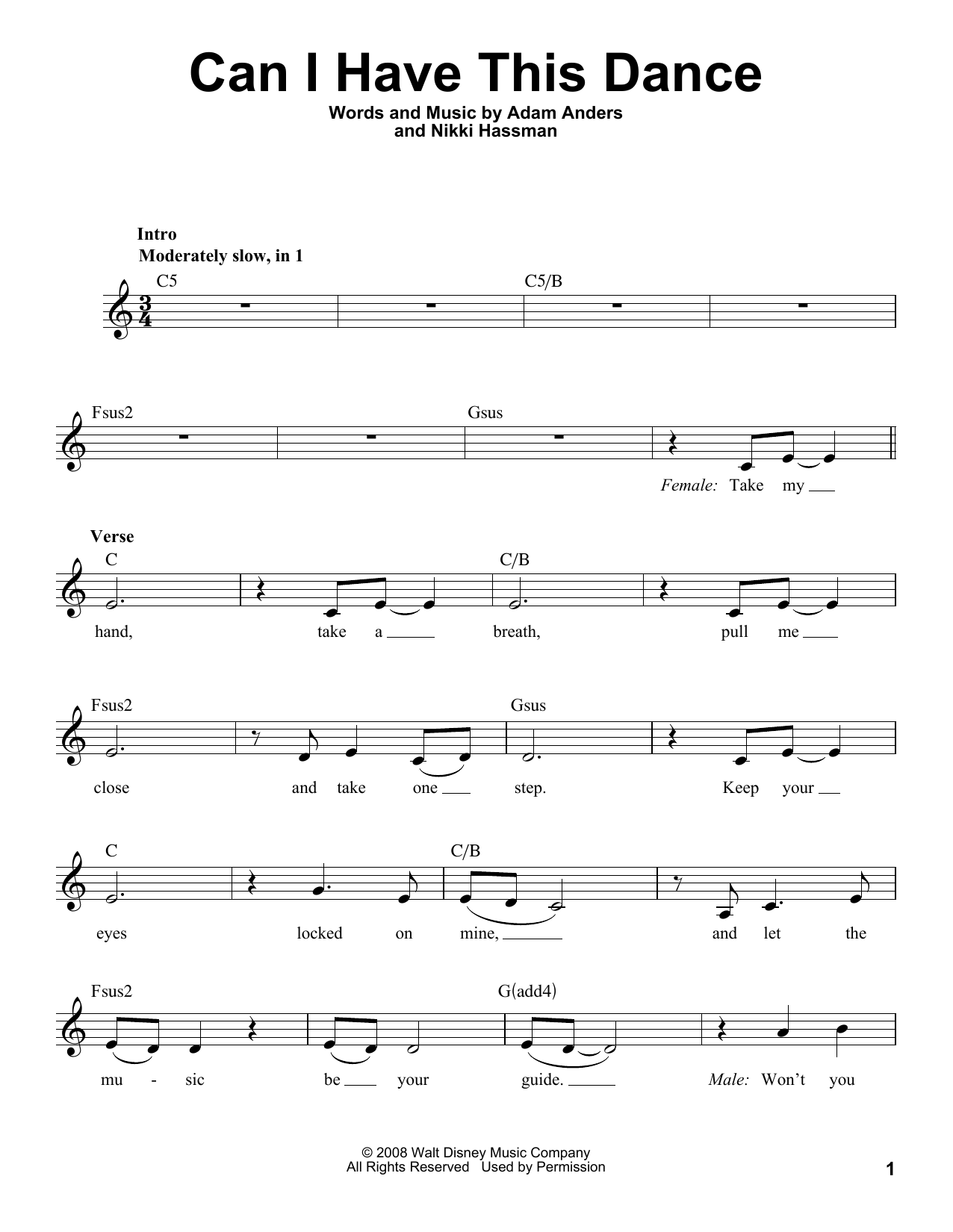 Zac Efron & Vanessa Hudgens Can I Have This Dance sheet music notes and chords arranged for Pro Vocal