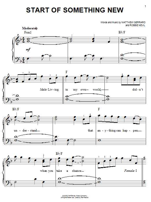 High School Musical Start Of Something New sheet music notes and chords arranged for Piano Solo
