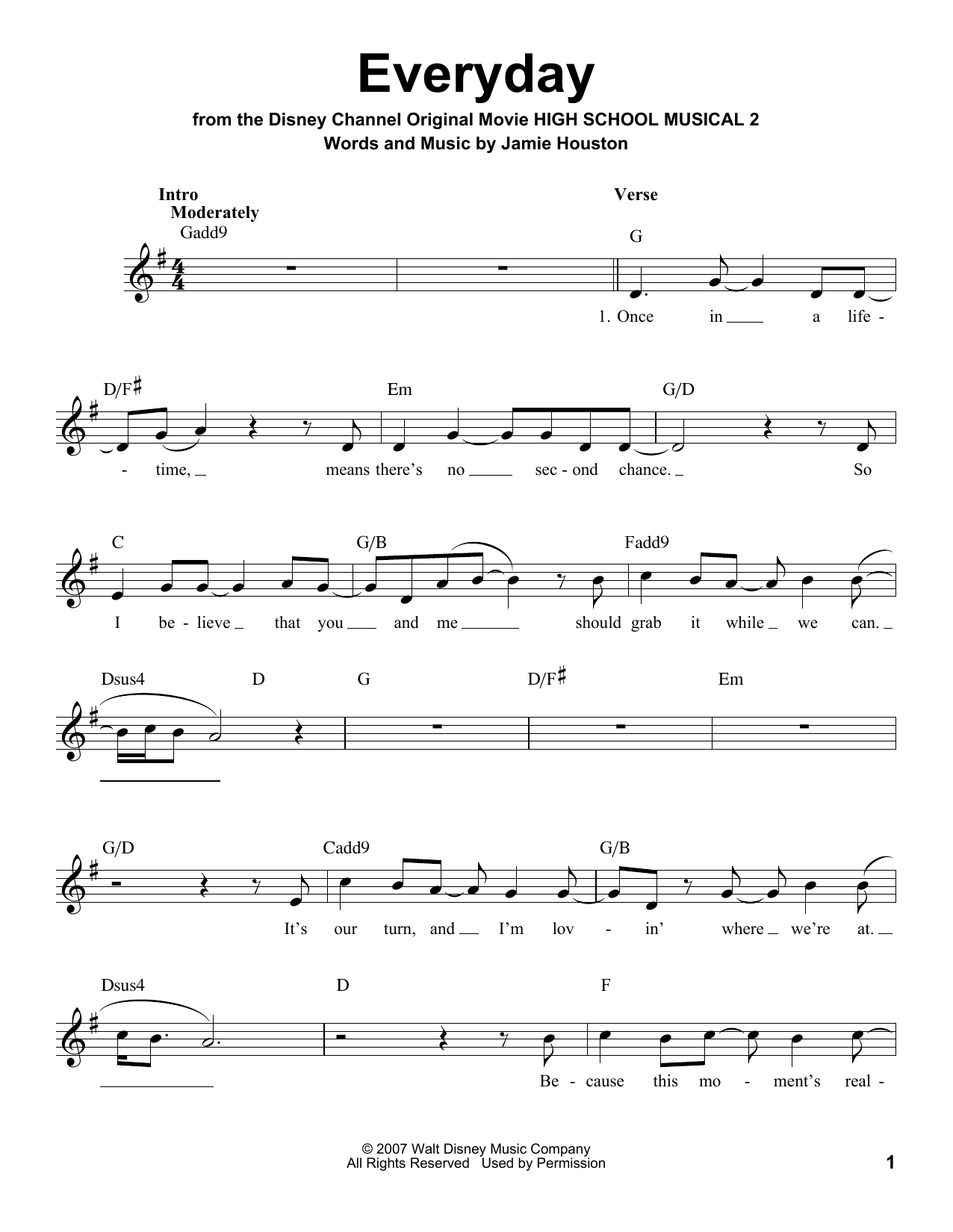 Zac Efron and Vanessa Anne Hudgens Everyday sheet music notes and chords arranged for Pro Vocal