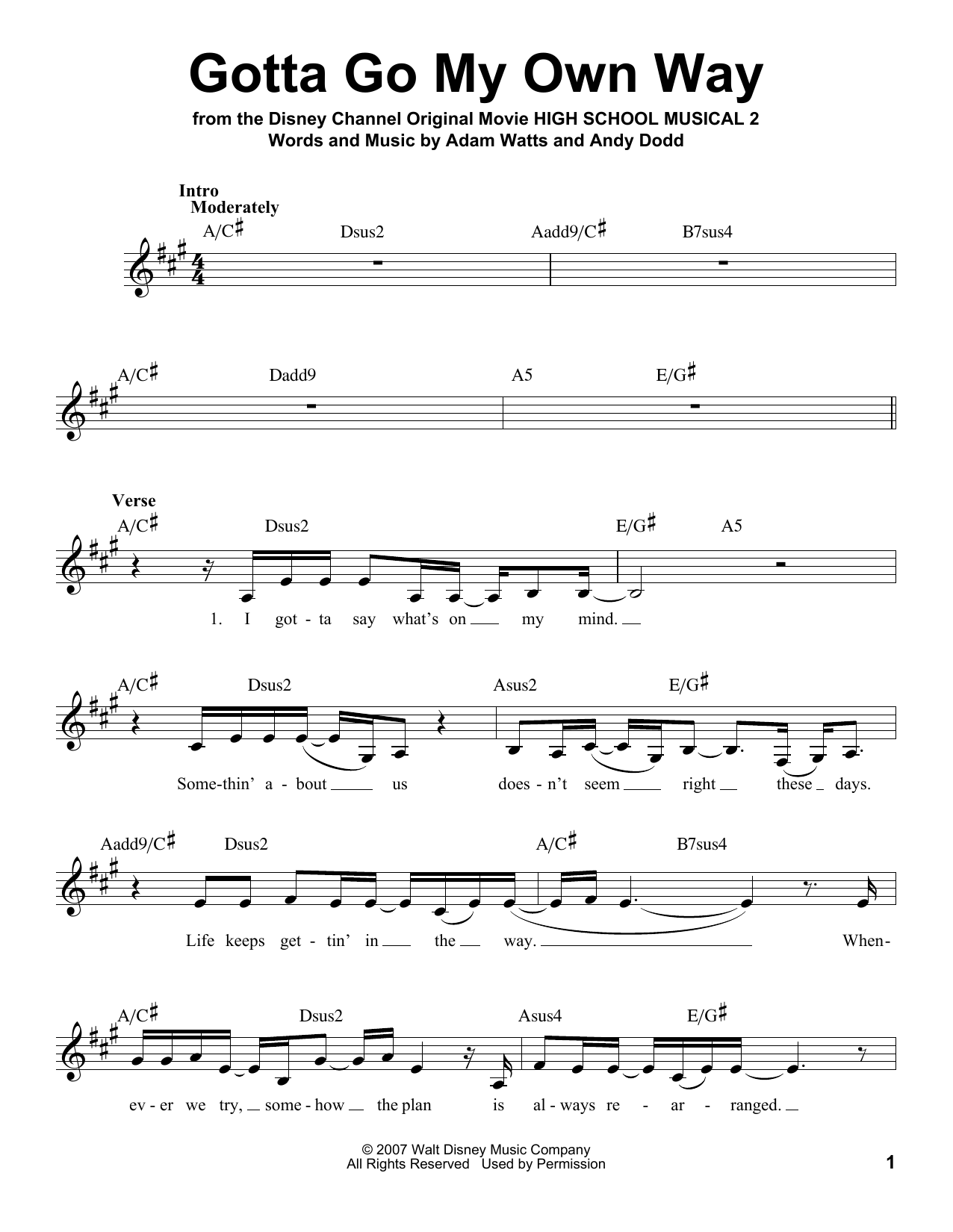 Zac Efron and Vanessa Anne Hudgens Gotta Go My Own Way sheet music notes and chords arranged for Lead Sheet / Fake Book