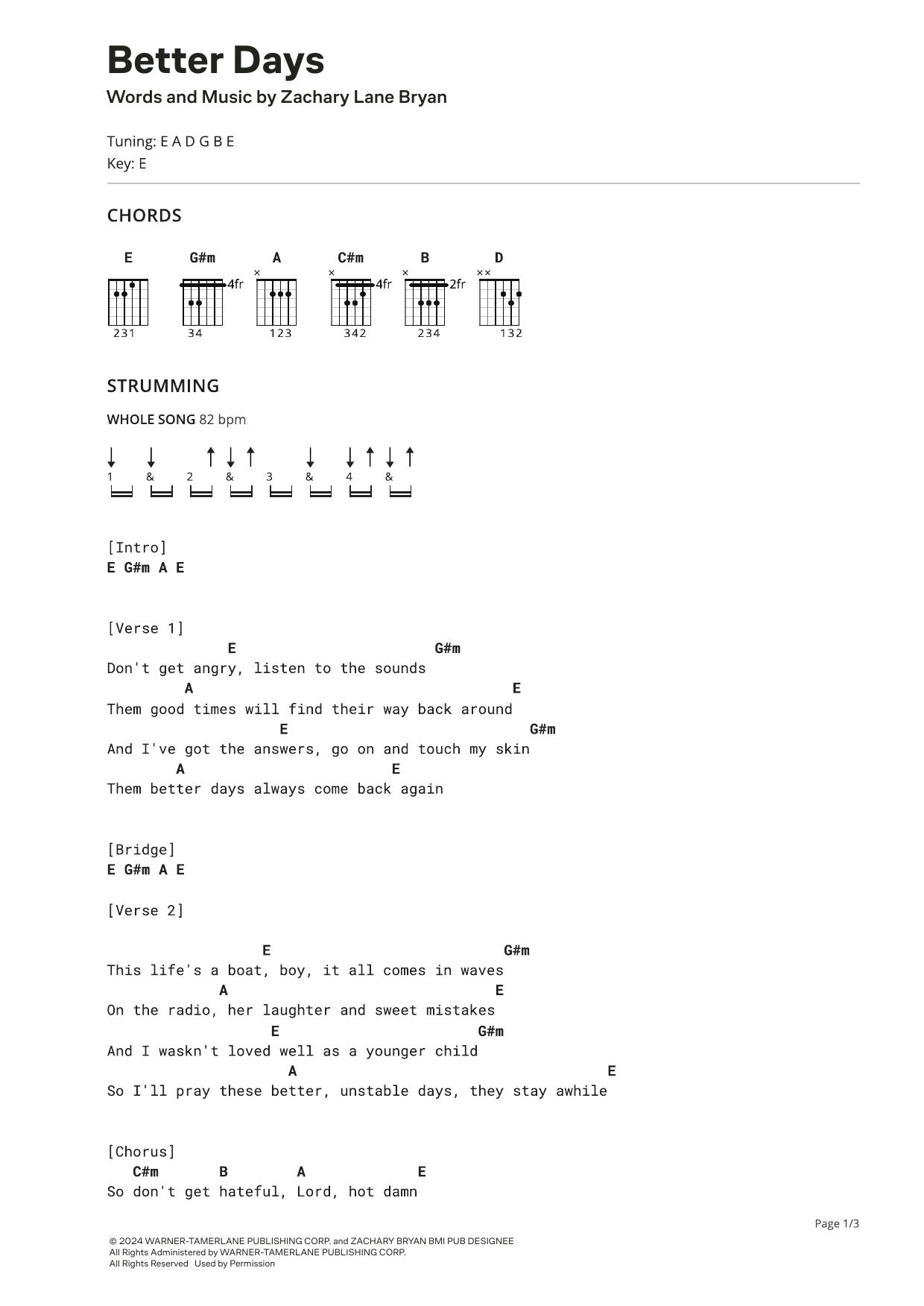 Zach Bryan Better Days (feat. John Mayer) sheet music notes and chords arranged for Ultimate Guitar