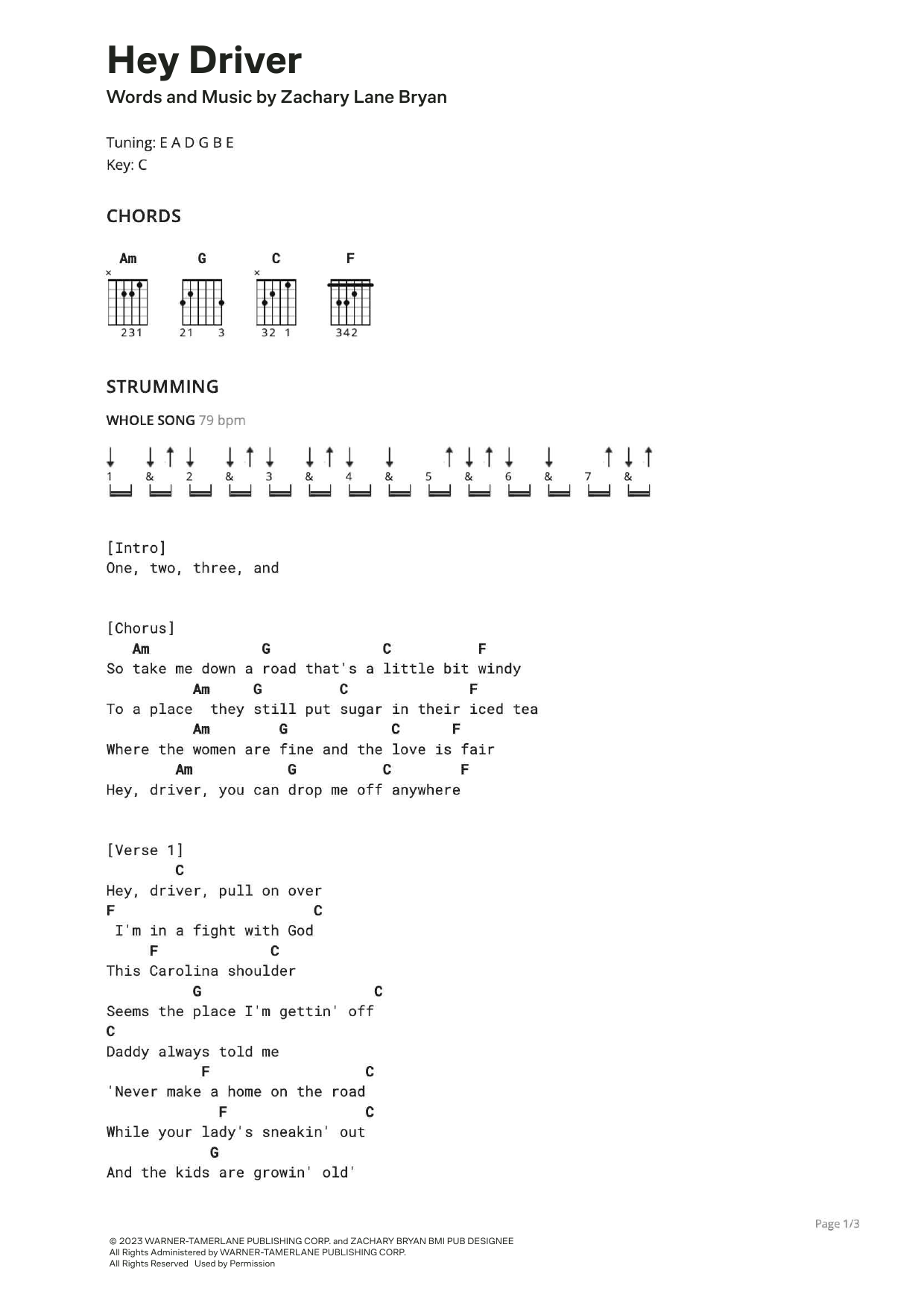 Zach Bryan Hey Driver (feat. The War and Treaty) sheet music notes and chords arranged for Ultimate Guitar