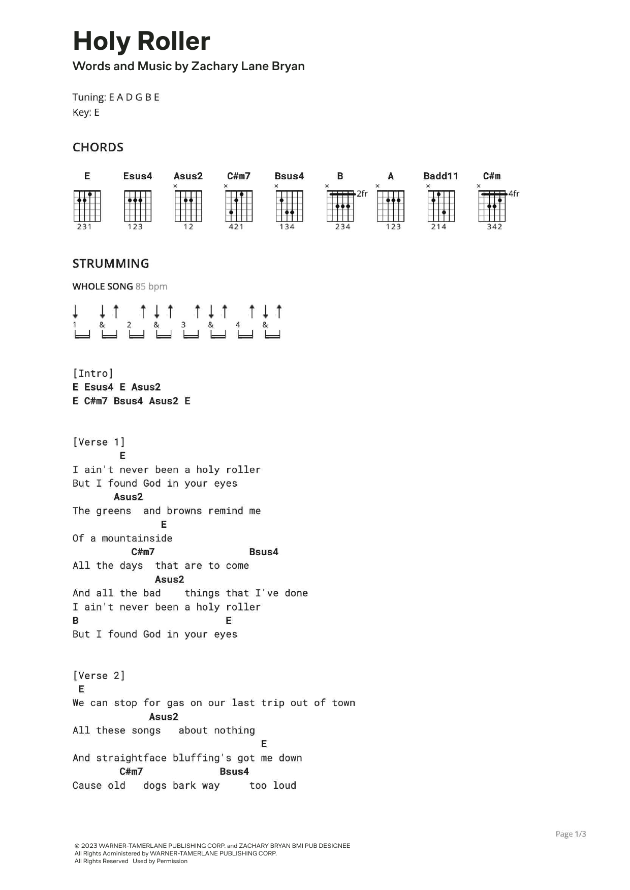 Zach Bryan Holy Roller (feat. Sierra Ferrell) sheet music notes and chords arranged for Ultimate Guitar