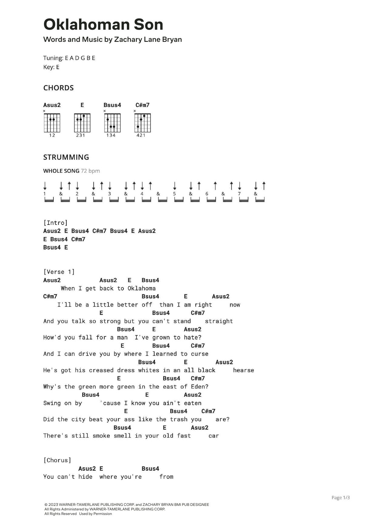 Zach Bryan Oklahoman Son sheet music notes and chords arranged for Ultimate Guitar