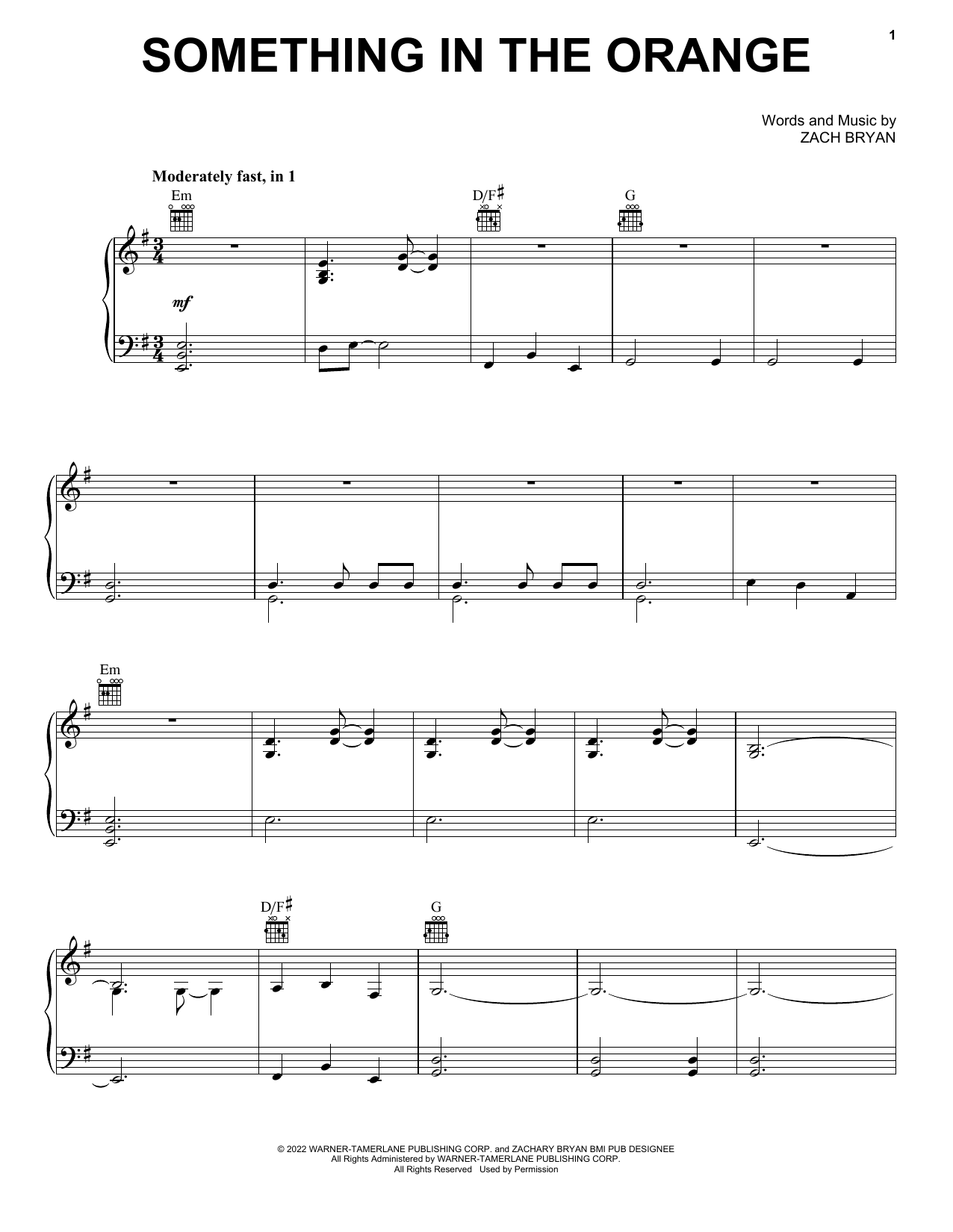 Zach Bryan Something In The Orange sheet music notes and chords arranged for Easy Guitar Tab