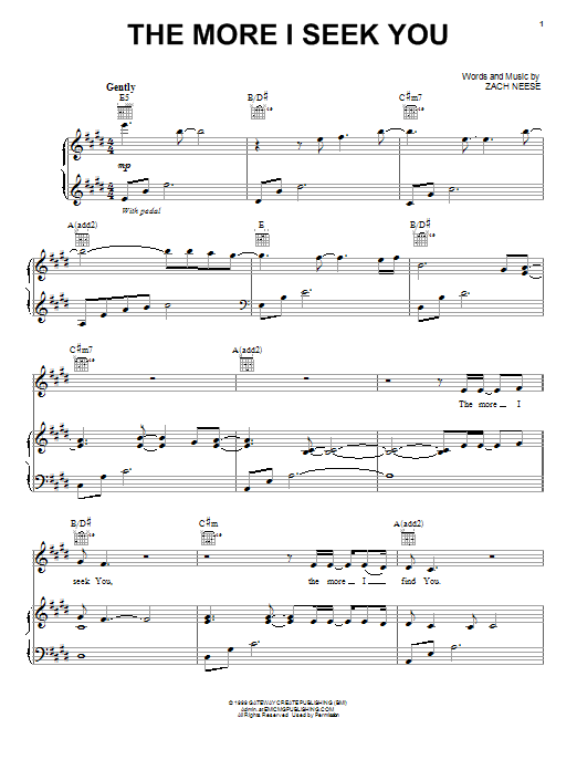 Zach Neese The More I Seek You sheet music notes and chords arranged for Piano, Vocal & Guitar Chords (Right-Hand Melody)