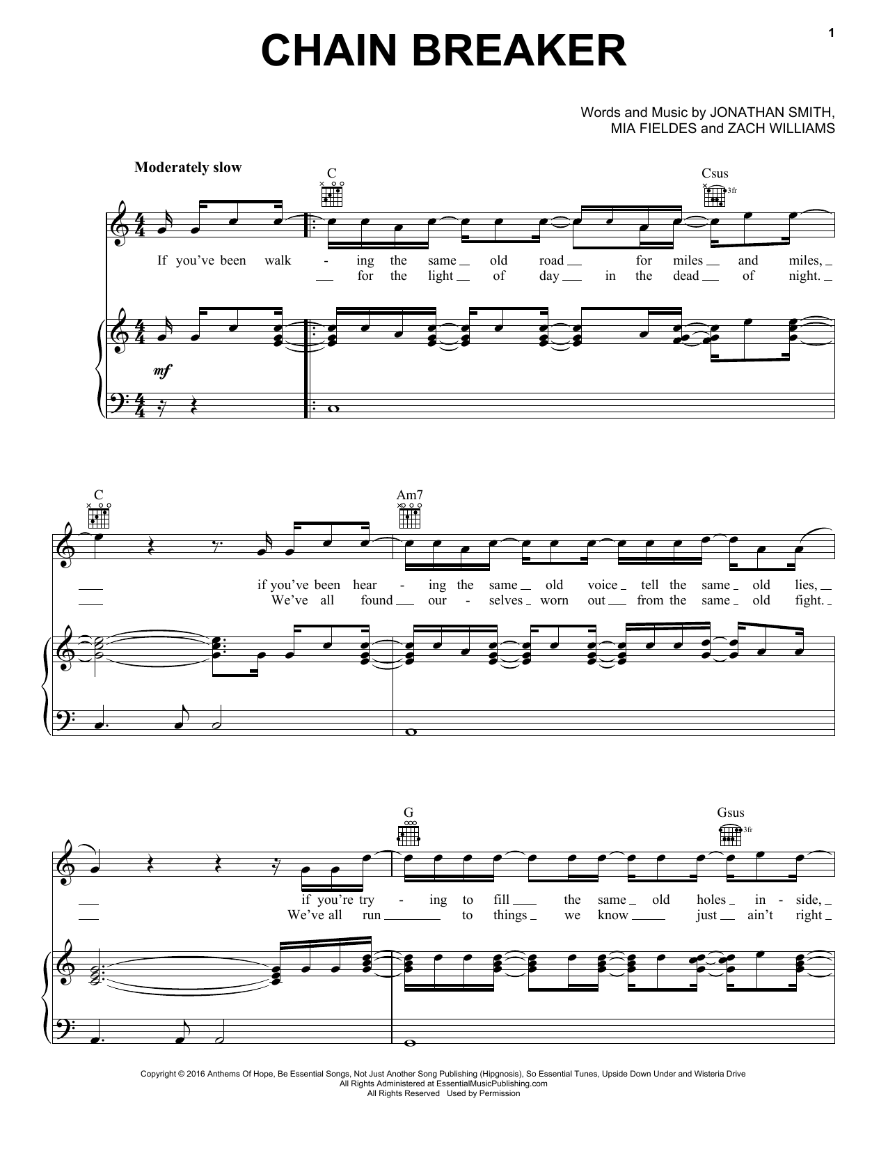 Zach Williams Chain Breaker sheet music notes and chords arranged for Piano, Vocal & Guitar Chords (Right-Hand Melody)