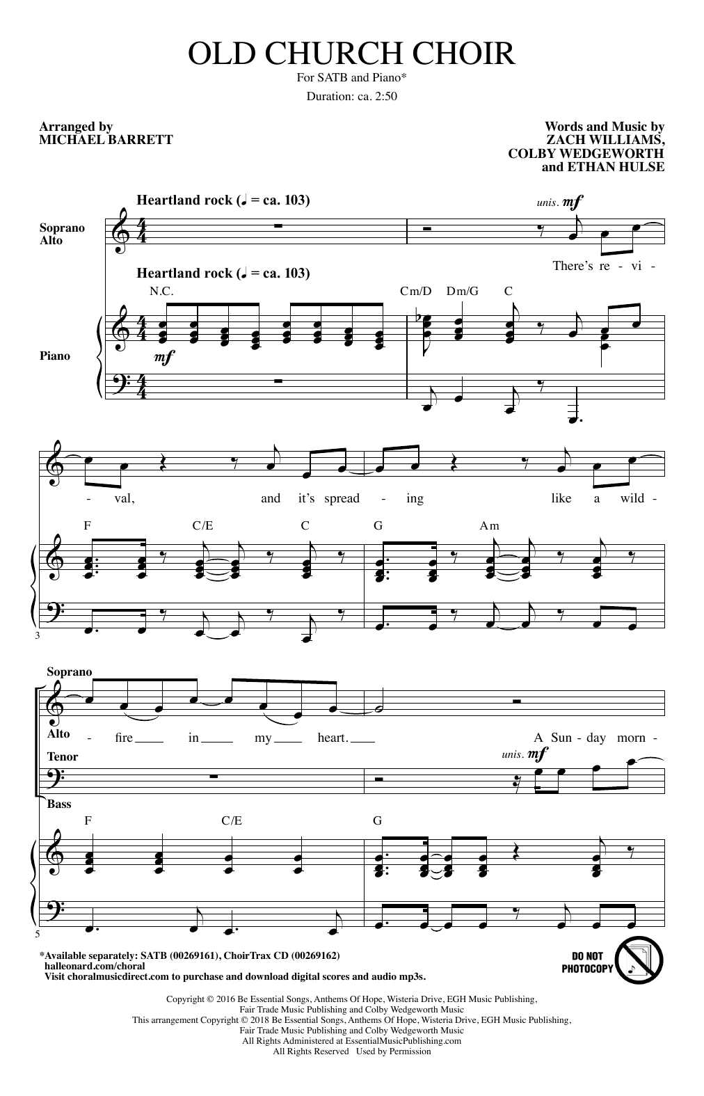 Zach Williams Old Church Choir (arr. Michael Barrett) sheet music notes and chords arranged for SATB Choir
