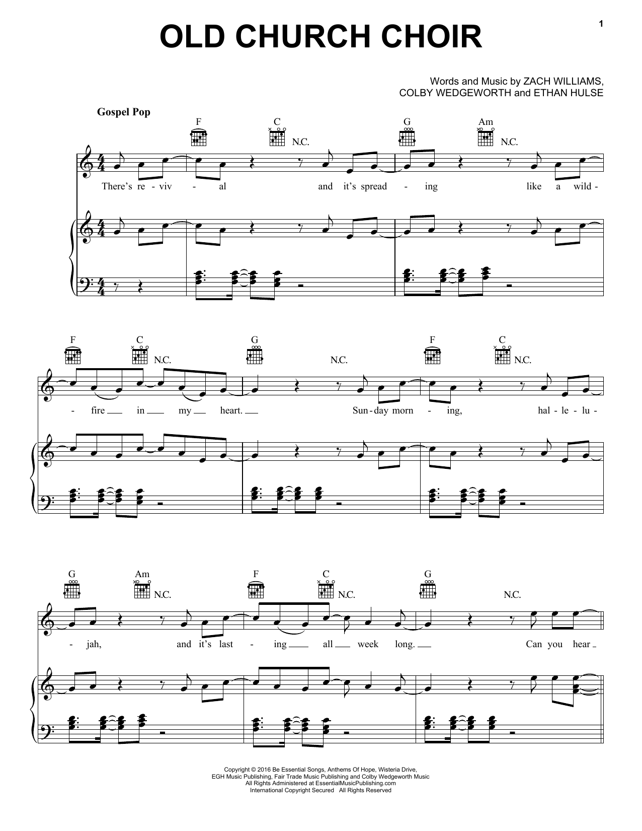 Zach Williams Old Church Choir sheet music notes and chords arranged for Piano, Vocal & Guitar Chords (Right-Hand Melody)