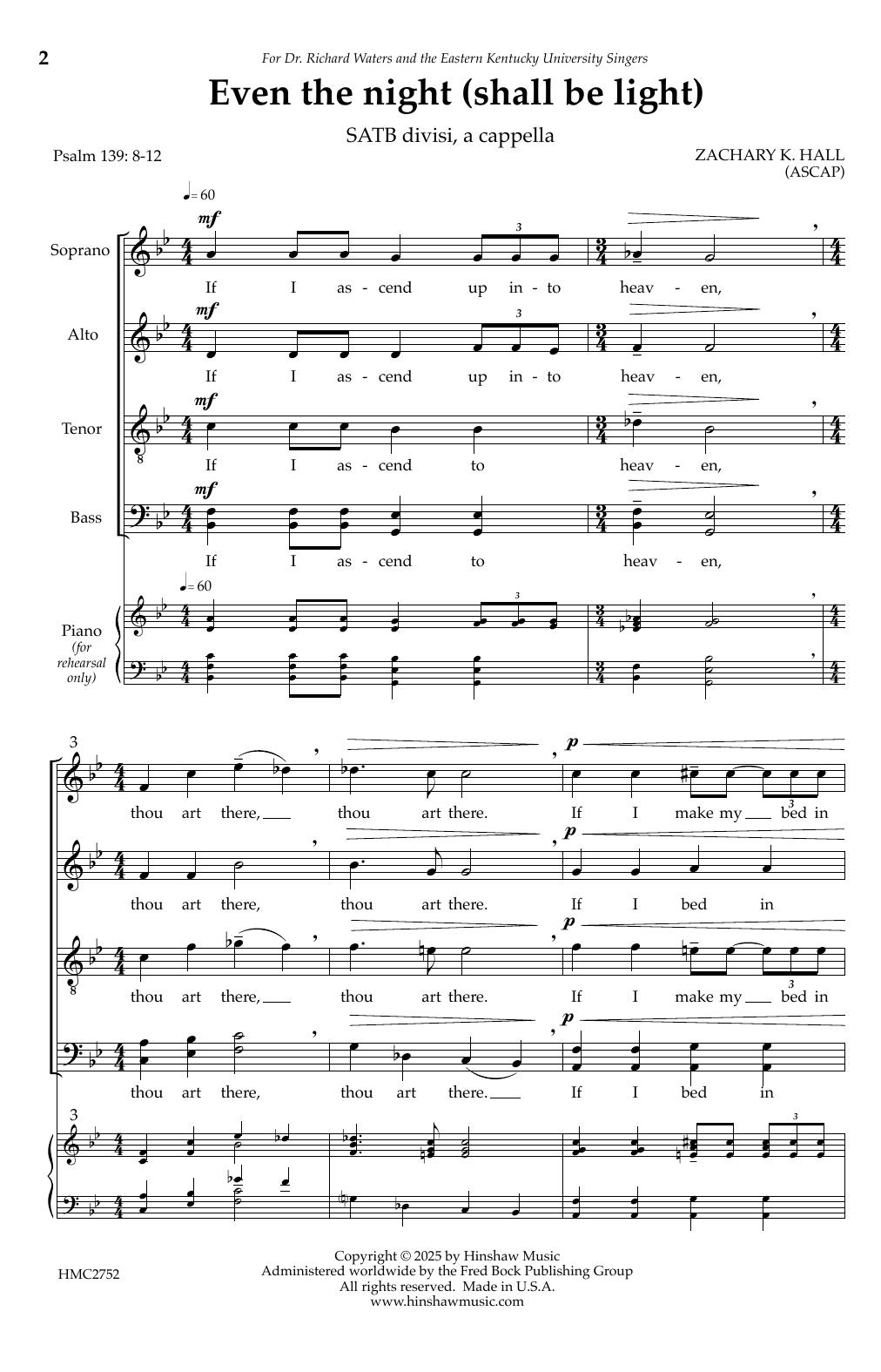 Zachary Hall Even the night (shall be light) sheet music notes and chords arranged for SATB Choir