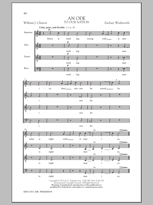 Zachary Wadsworth An Ode sheet music notes and chords arranged for SATB Choir