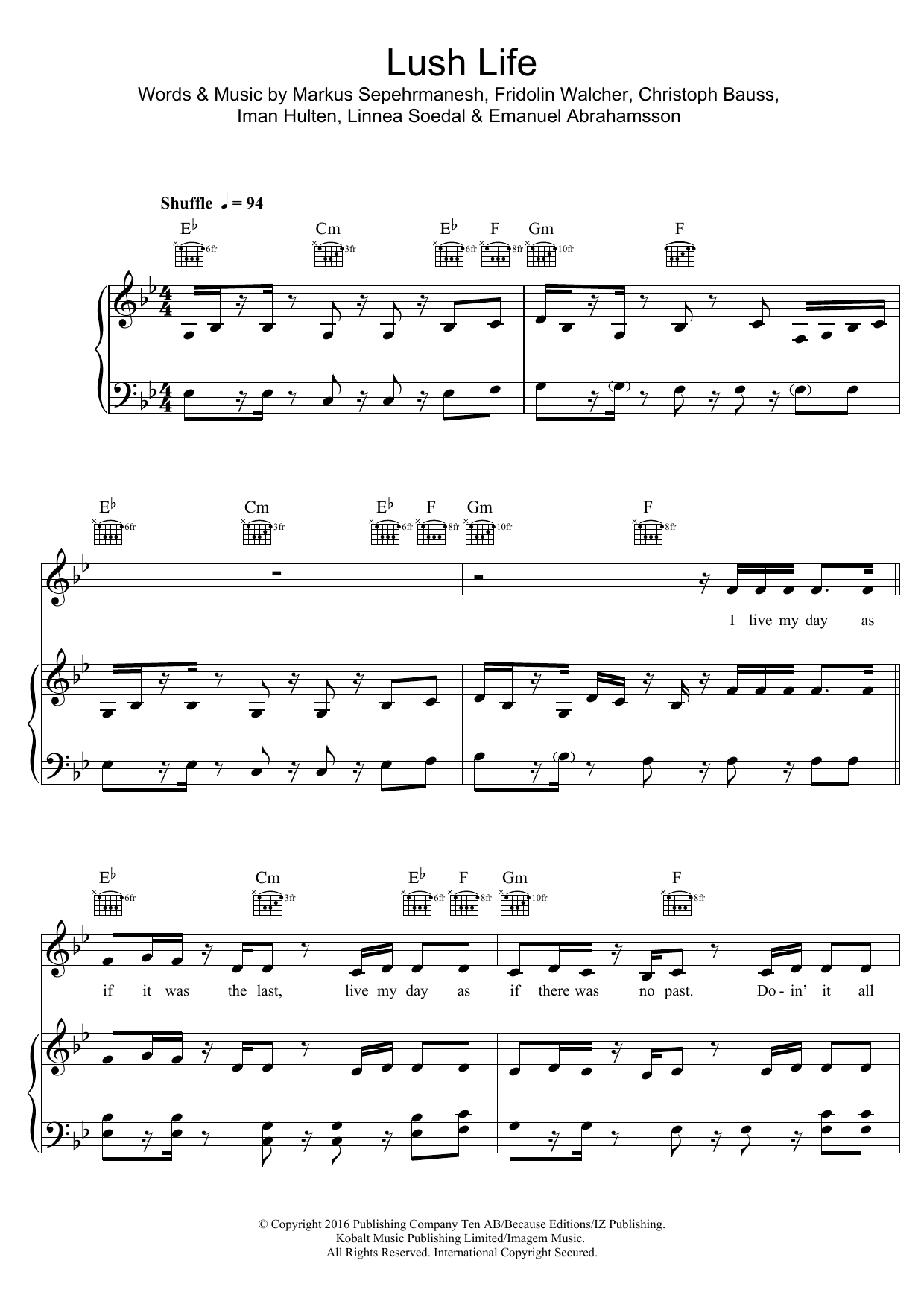Zara Larsson Lush Life sheet music notes and chords arranged for Easy Piano