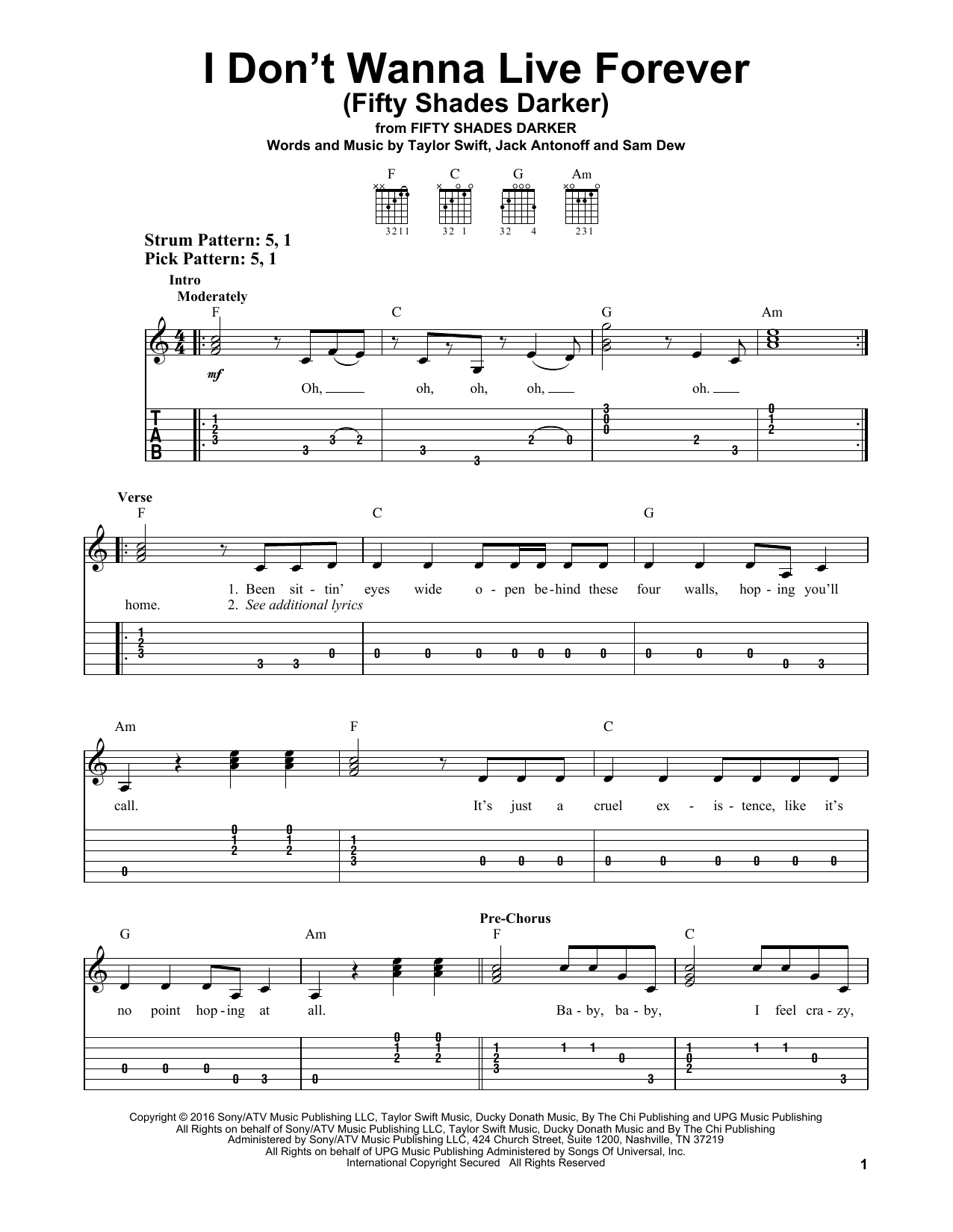 Zayn and Taylor Swift I Don't Wanna Live Forever (Fifty Shades Darker) sheet music notes and chords arranged for Easy Piano