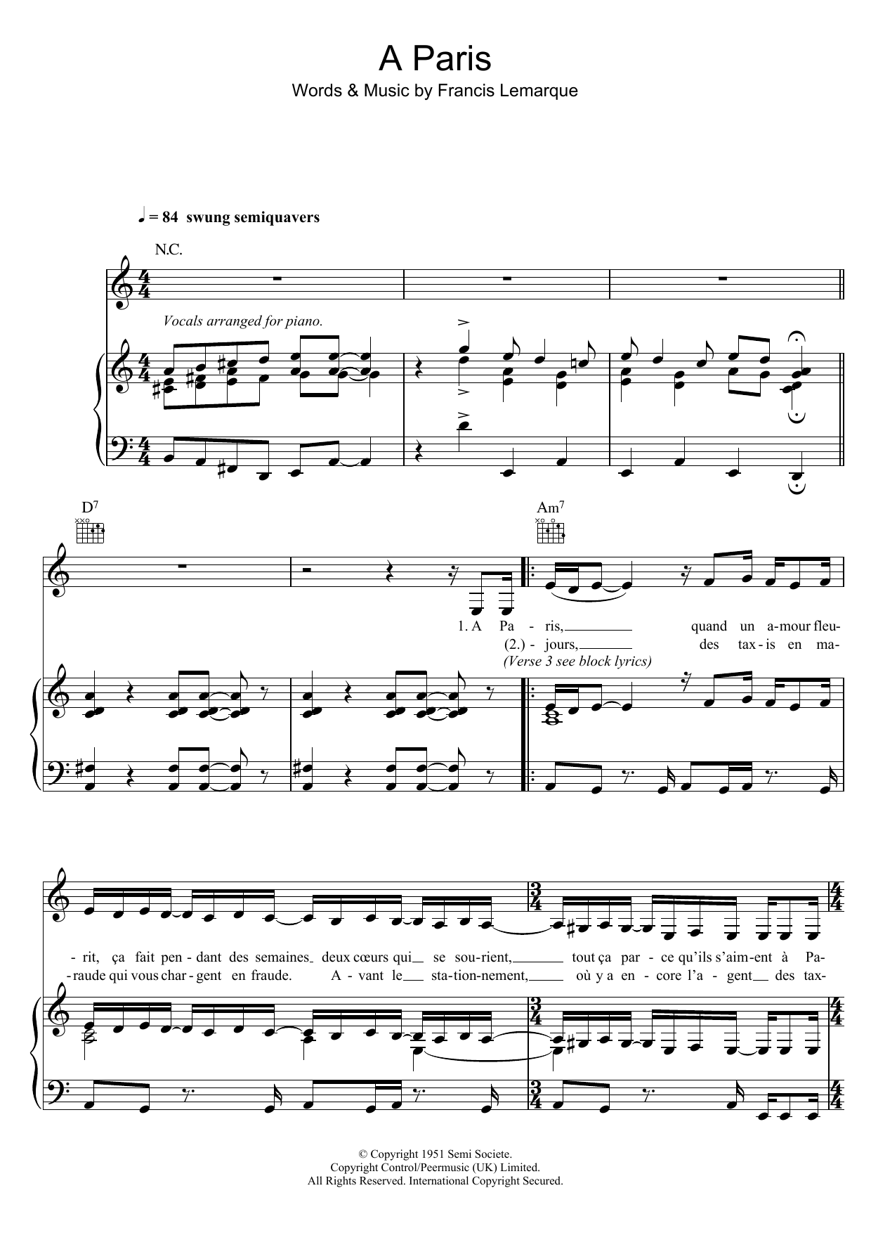 Zaz A Paris sheet music notes and chords arranged for Piano, Vocal & Guitar Chords