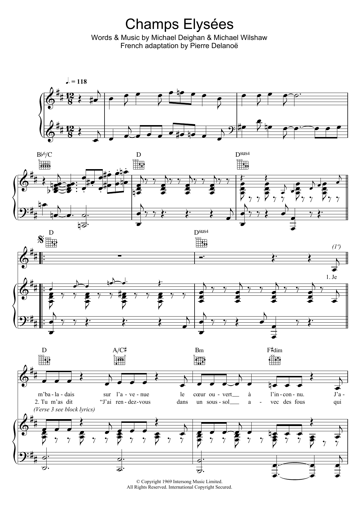 Zaz Champs Elysees sheet music notes and chords arranged for Piano, Vocal & Guitar Chords