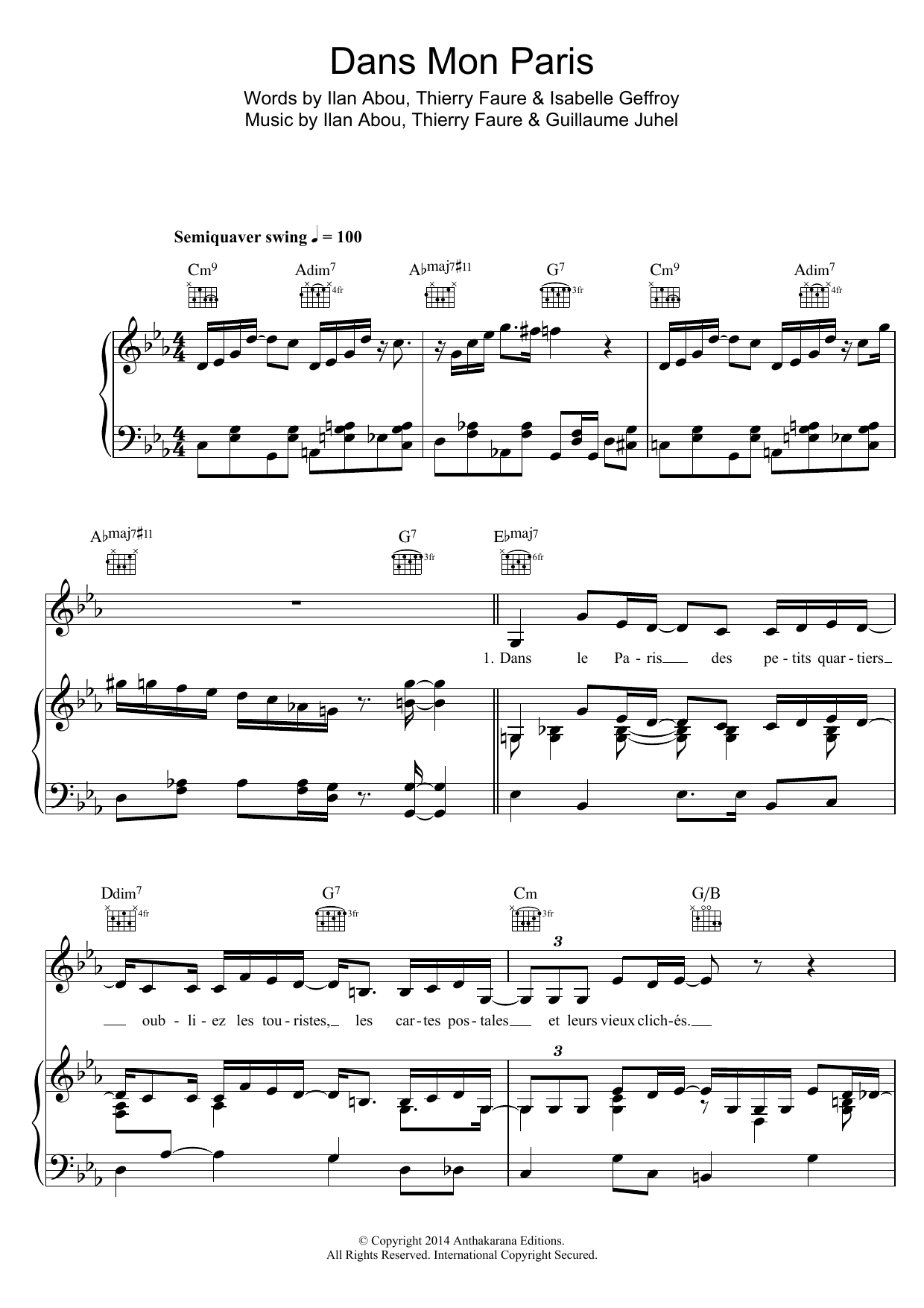 Zaz Dans Mon Paris (Swing Manouche Version) sheet music notes and chords arranged for Piano, Vocal & Guitar Chords