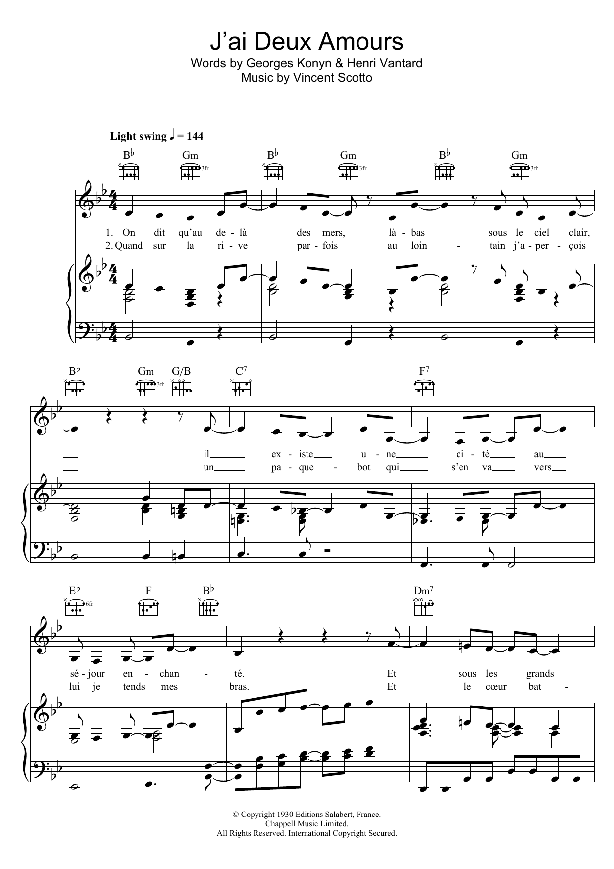 Zaz J'ai Deux Amours sheet music notes and chords arranged for Piano, Vocal & Guitar Chords