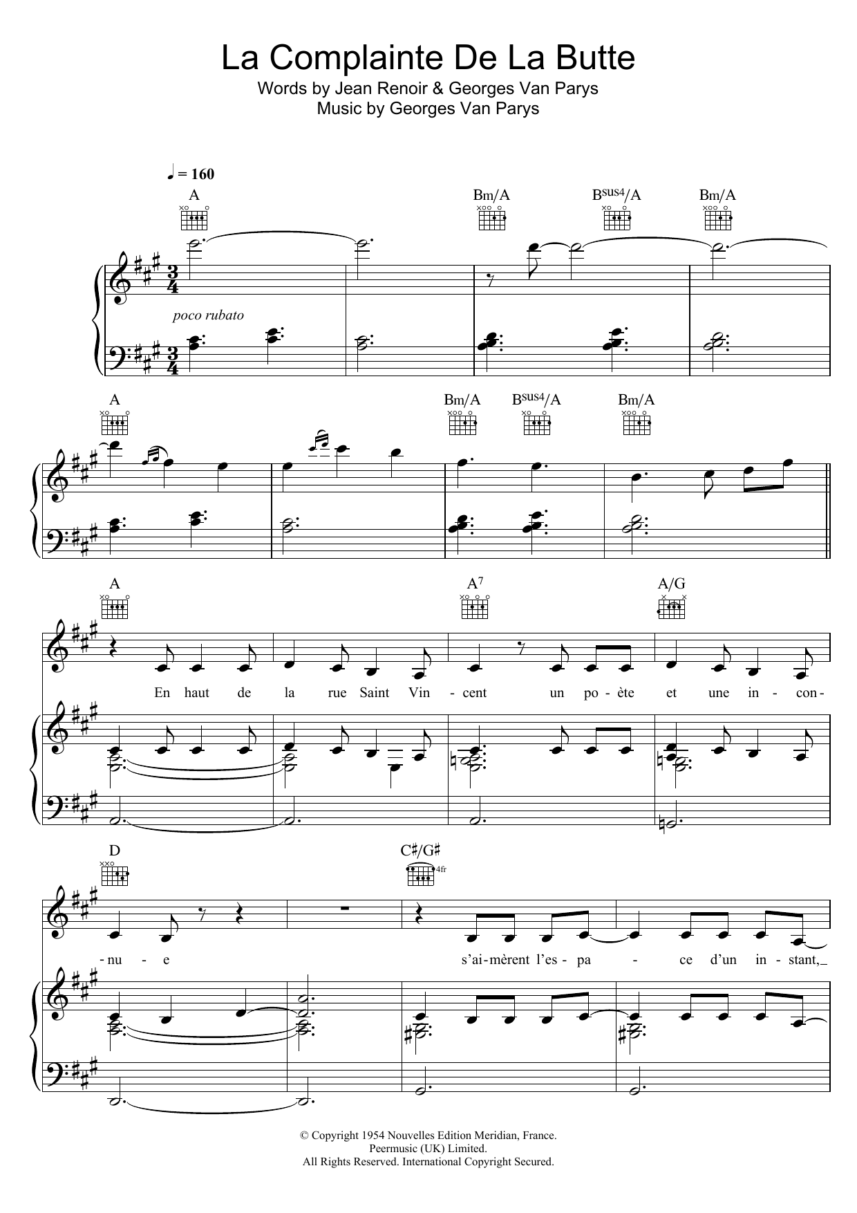 Zaz La Complainte De La Butte sheet music notes and chords arranged for Piano, Vocal & Guitar Chords