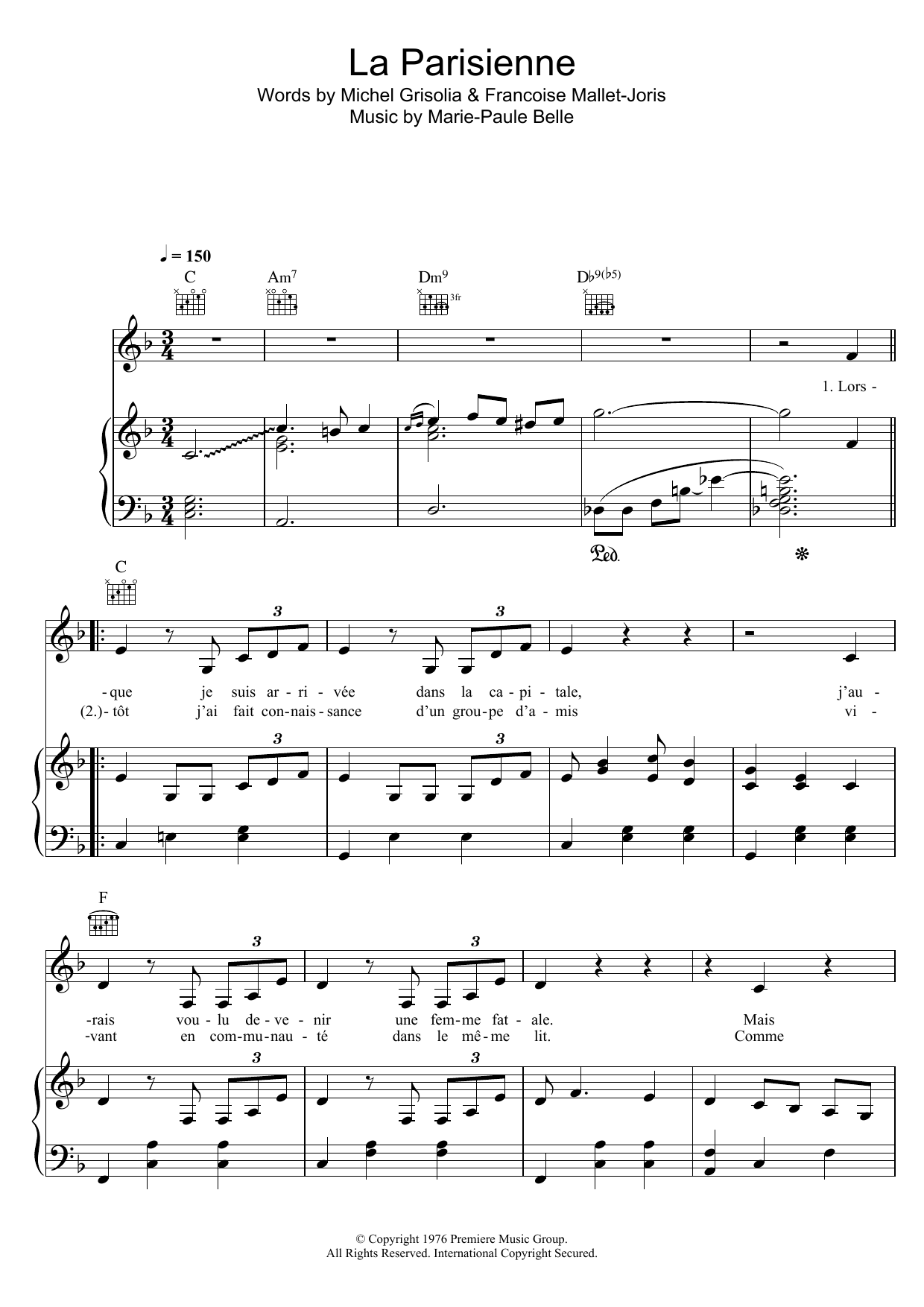 Zaz La Parisienne sheet music notes and chords arranged for Piano, Vocal & Guitar Chords