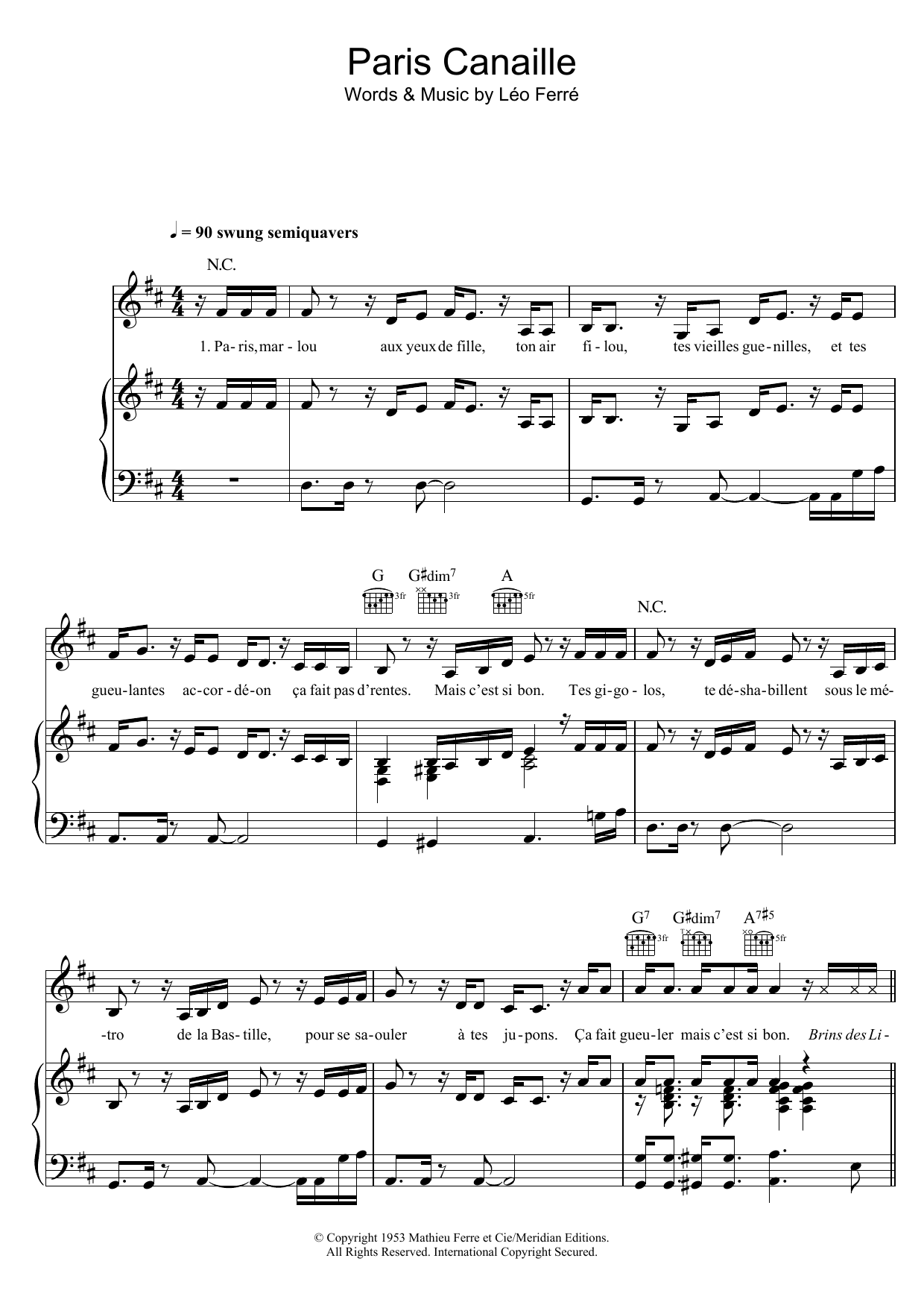 Zaz Paris Canaille sheet music notes and chords arranged for Piano, Vocal & Guitar Chords