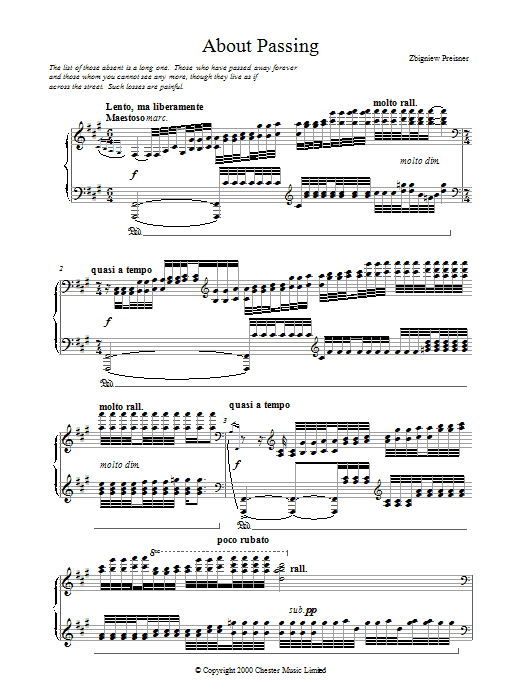 Zbigniew Preisner About Passing sheet music notes and chords arranged for Piano Solo