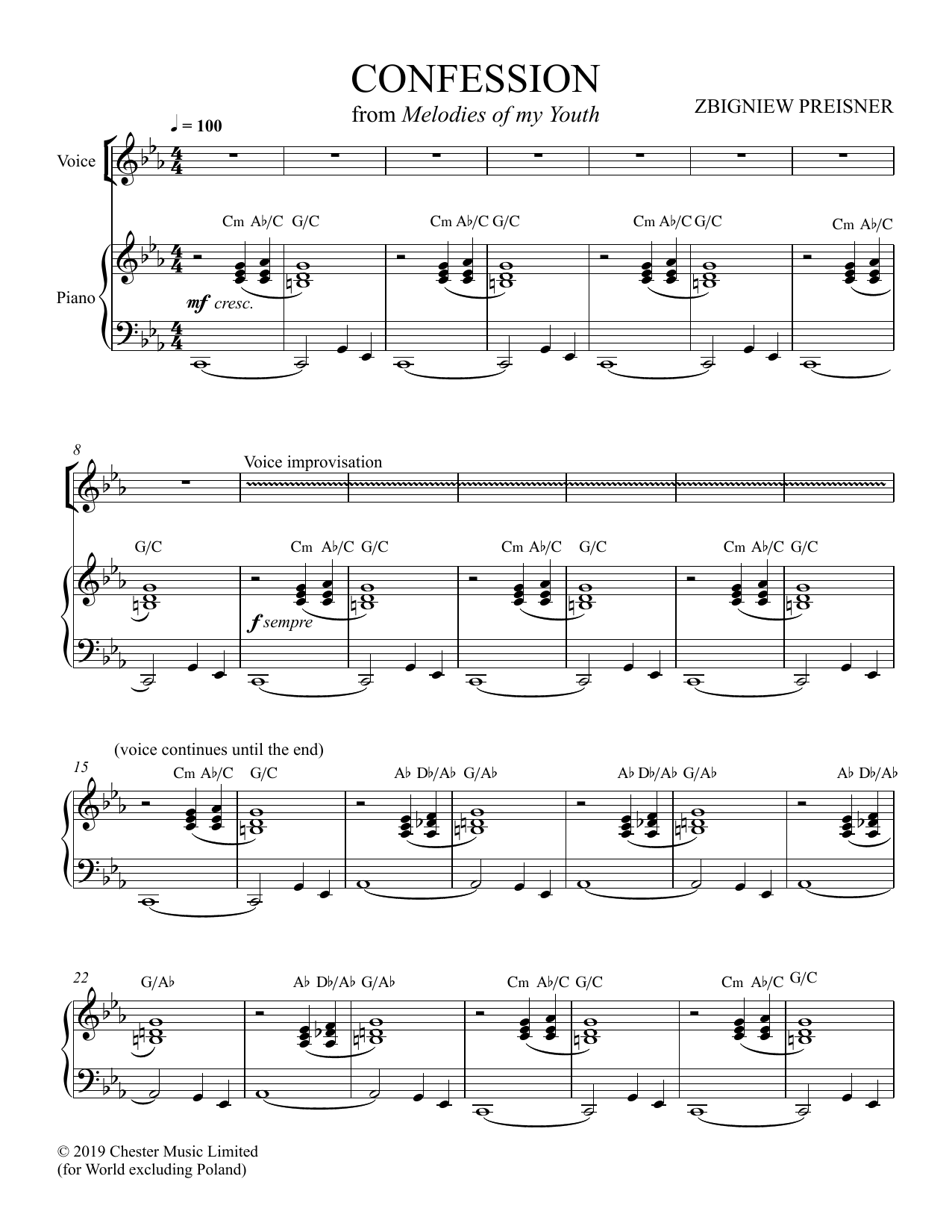 Zbigniew Preisner Confession sheet music notes and chords arranged for Piano & Vocal