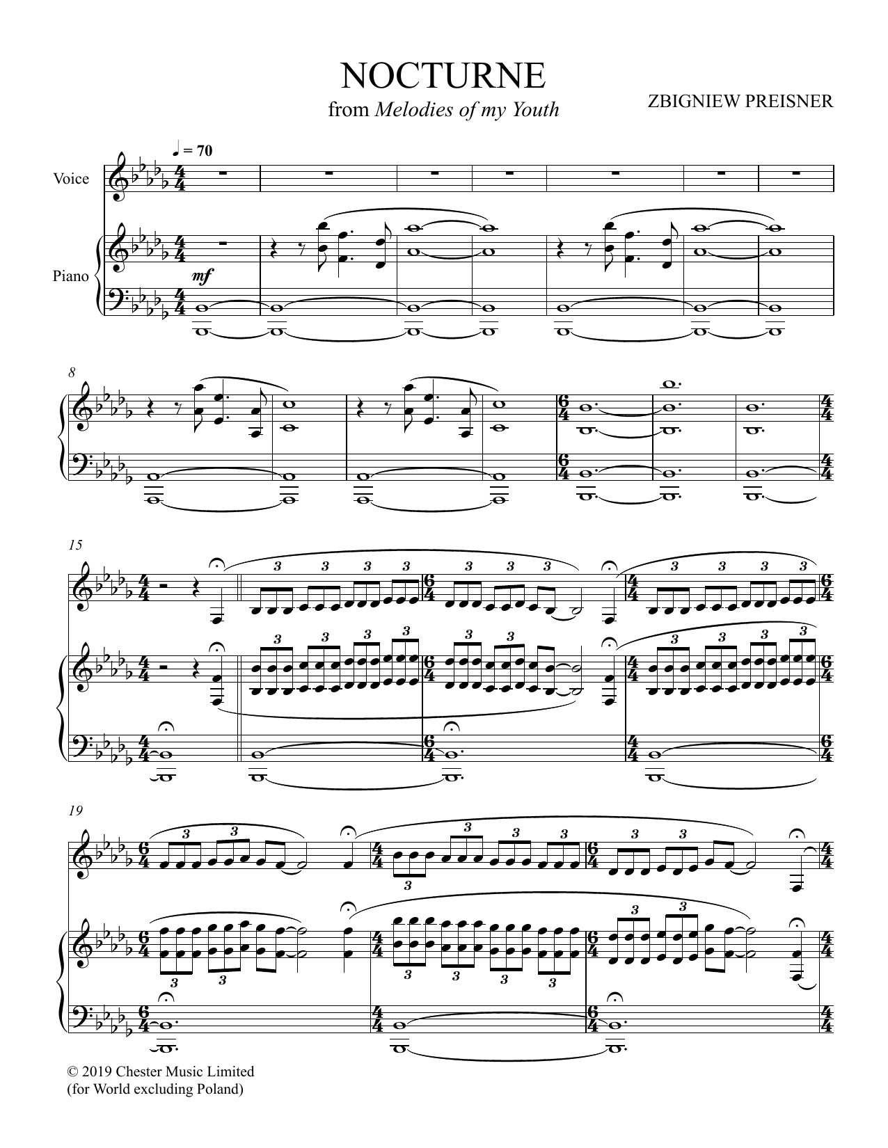 Zbigniew Preisner Nocturne sheet music notes and chords arranged for Piano & Vocal