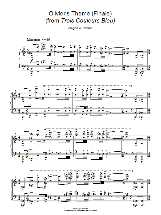 Zbigniew Preisner Olivier's Theme (Finale) (from Trois Couleurs Bleu) sheet music notes and chords arranged for Piano Solo