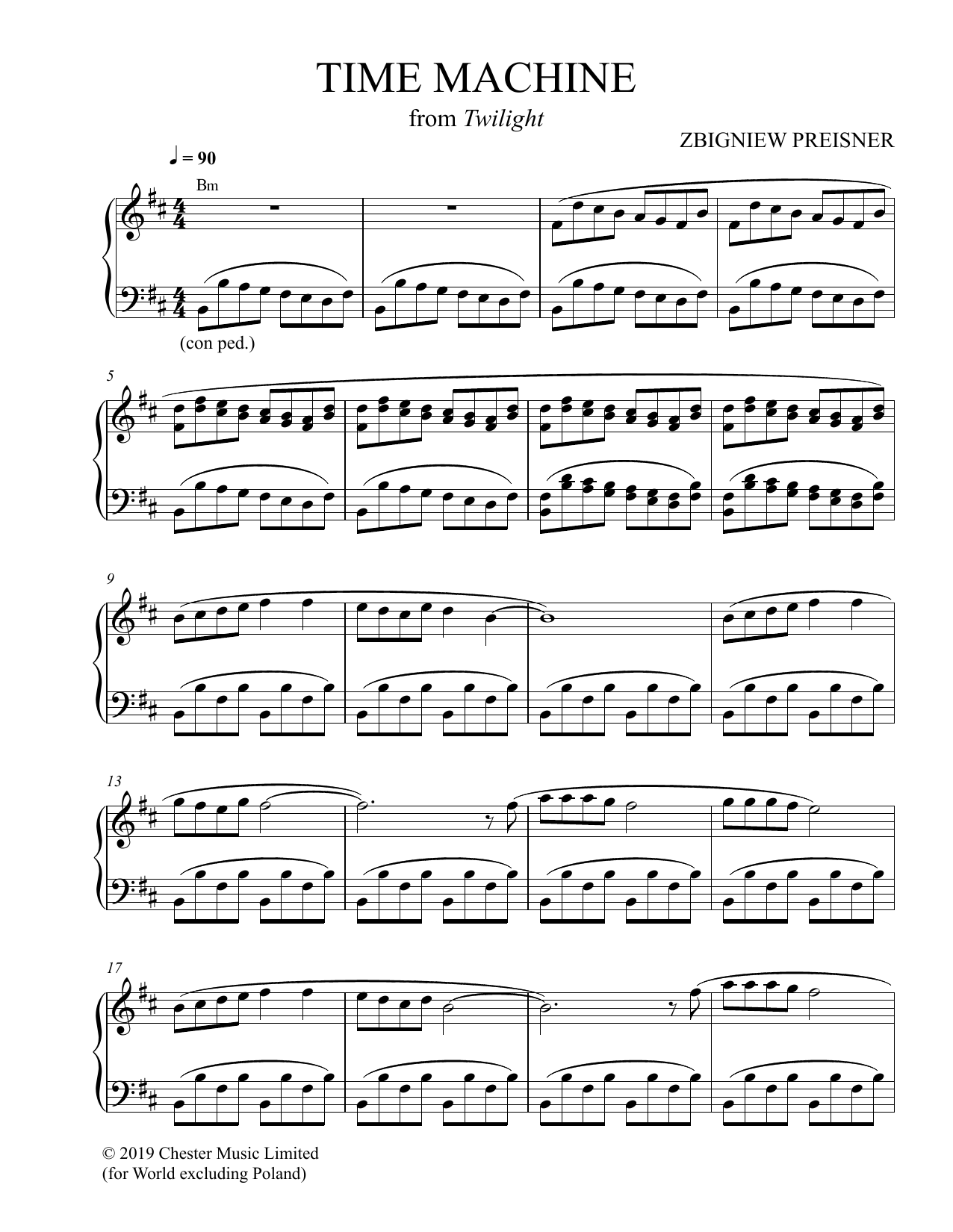 Zbigniew Preisner Time Machine sheet music notes and chords arranged for Piano Solo