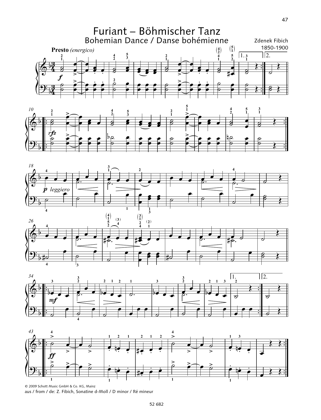 Zdenek Fibich Furiant - Bohemian Dance sheet music notes and chords arranged for Piano Solo