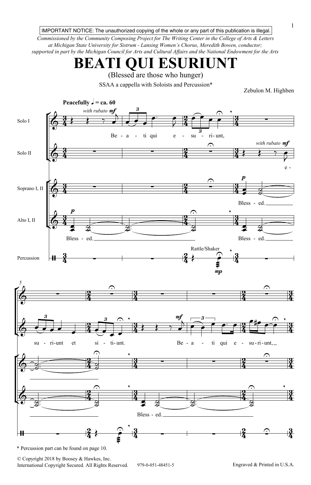 Zebulon Highben Beati Qui Esuriunt (Blessed Are Those Who Hunger) sheet music notes and chords arranged for SSA Choir